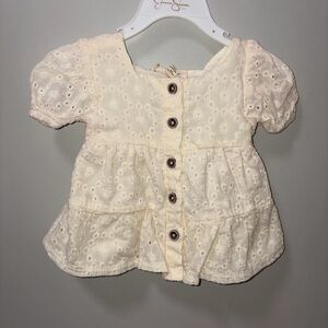 Jessica Simpson cream floral eyelet lace button blouse boho peasant girls 12 M